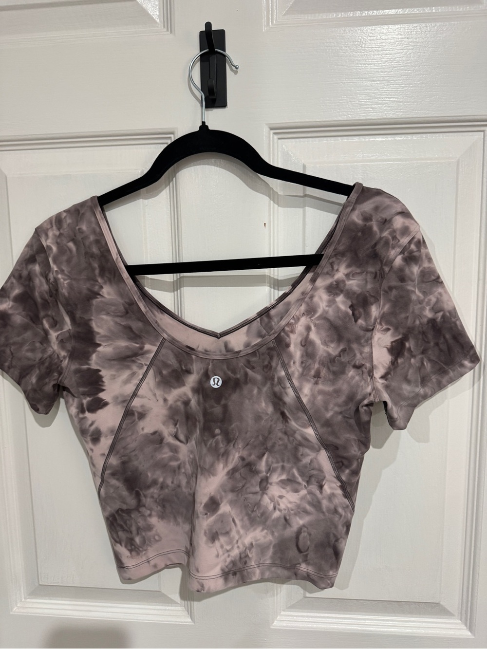 lululemon athletica Mauve and Gray Tie-Dye Scoop Neck Crop Top